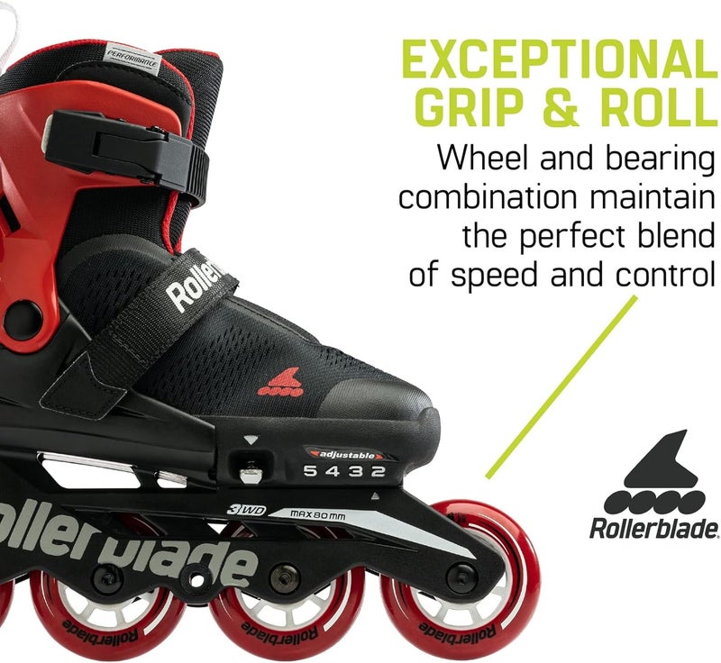 ROLLERBLADE Microblade Free 3WD Kid's Size Adjustable Inline Skate, Black and Red, High Performance Inline Skates - Image 3